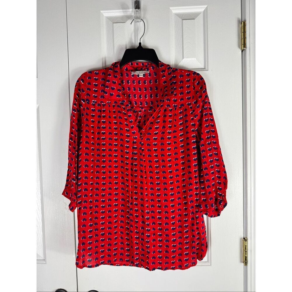Rose & Thyme Womens Red Heart Blouse Size M